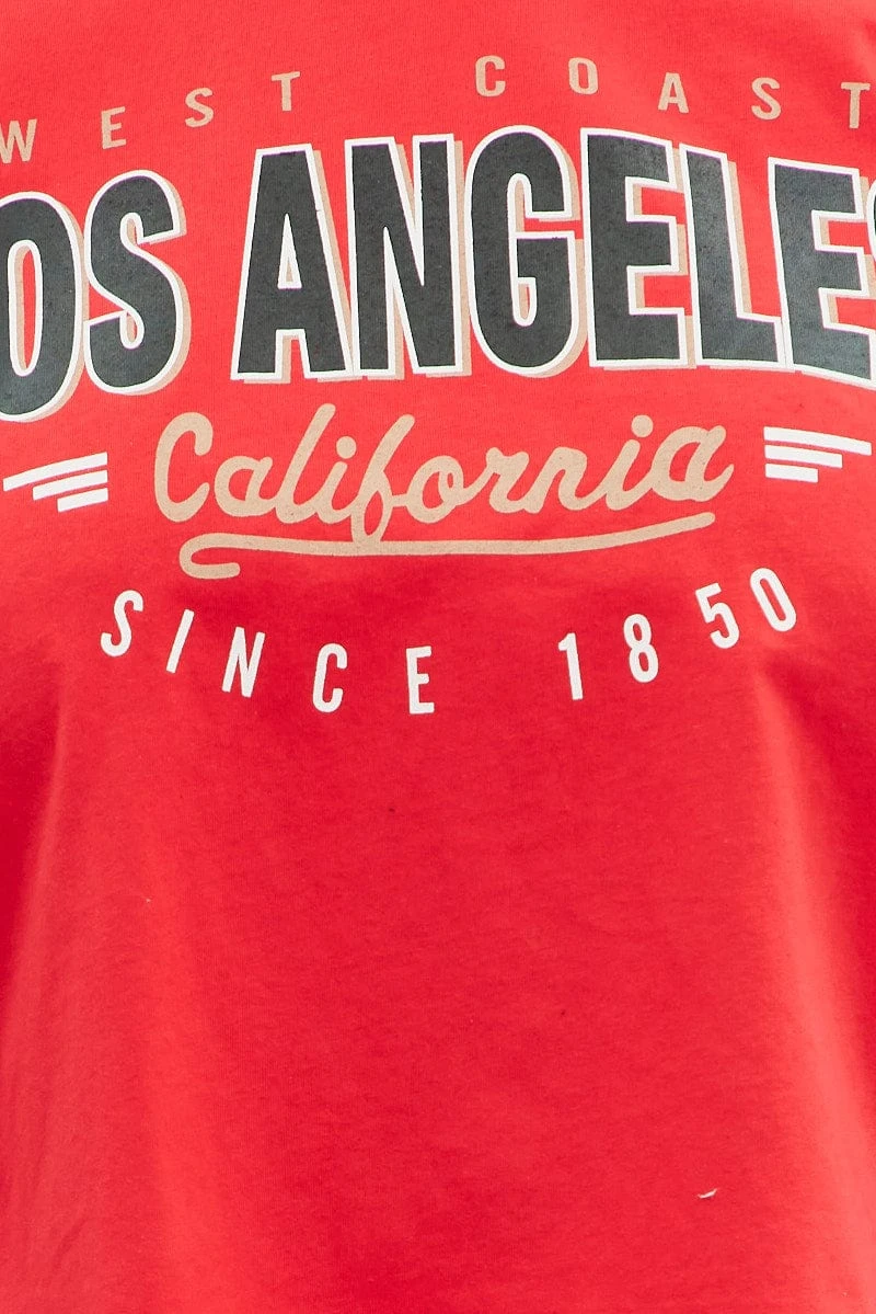 Red Graphic T-shirt Los Angeles Crop Cotton 6 Red Graphic T-shirt Los Angeles Crop Cotton - Image 6