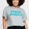 Grey Crop T-shirt Santa Monica Short Sleeve Semi