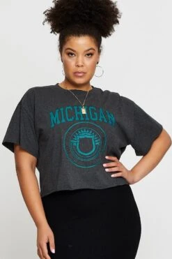 Grey Crop T-shirt Michigan Short Sleeve Cotton Semi -You And All Fashion Store cjc25389v 84ab charcoal 3 1 1