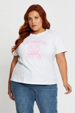 White Graphic T-shirt La Short Sleeve Cotton