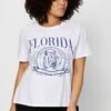 White Graphic T-shirt Florida Tiger Short Sleeve Cotton