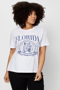 White Graphic T-shirt Florida Tiger Short Sleeve Cotton