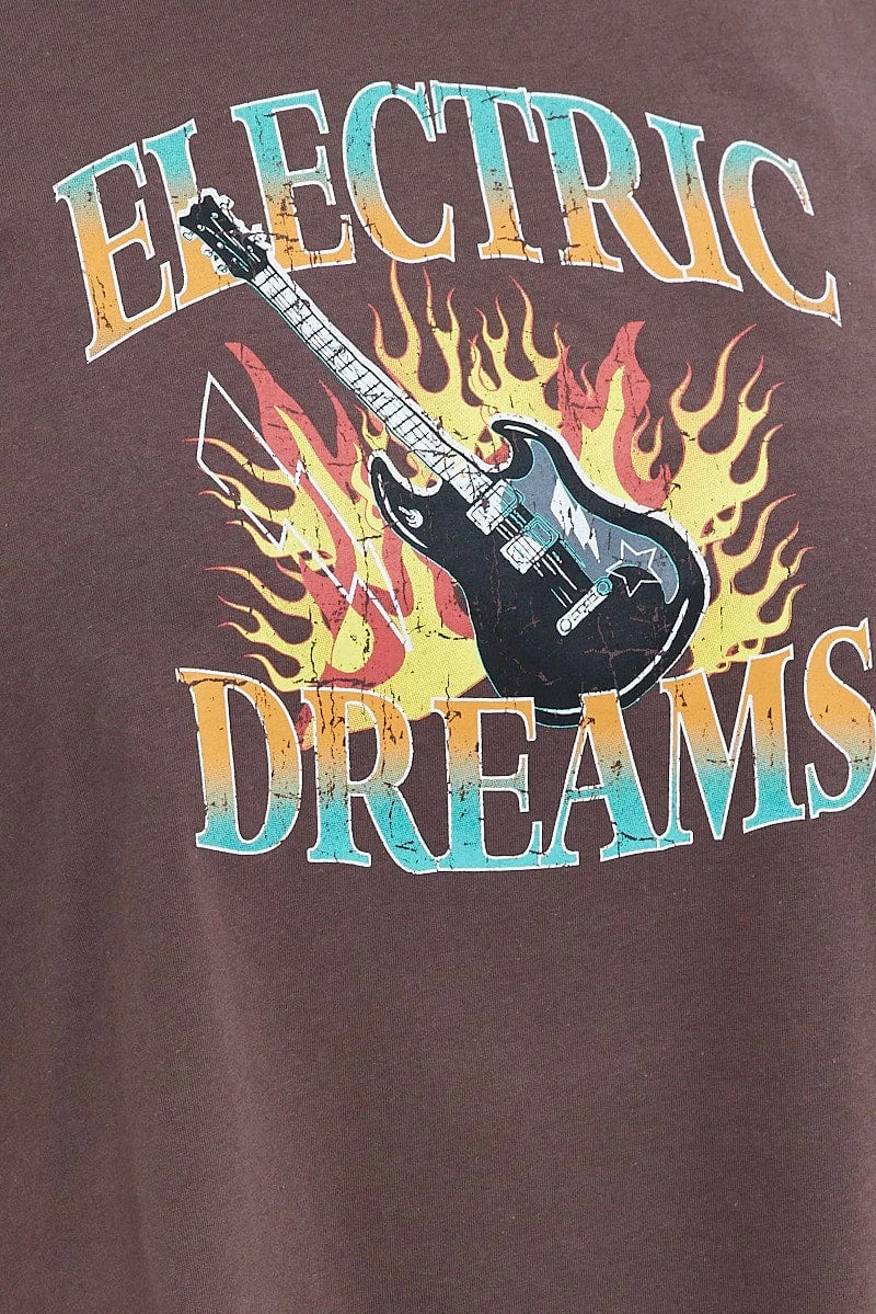 Brown Graphic T-shirt Electric Dreams Print 6 Brown Graphic T-shirt Electric Dreams Print - Image 6