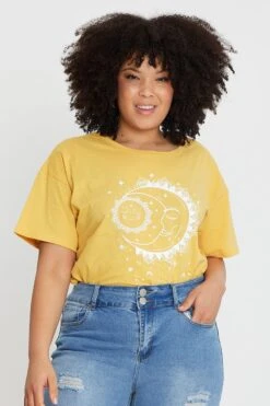 Yellow Graphic T-shirt Star Dust Short Sleeve Cotton