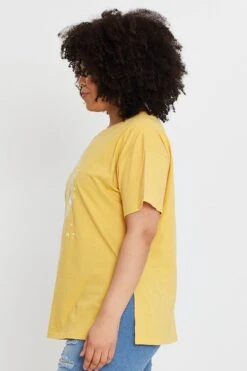 Yellow Graphic T-shirt Star Dust Short Sleeve Cotton -You And All Fashion Store cjc25400s 84ab mustard 4