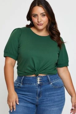 Green Cotton T-shirt Round Neck Puff Sleeve -You And All Fashion Store cjc31086 47ab forest 3