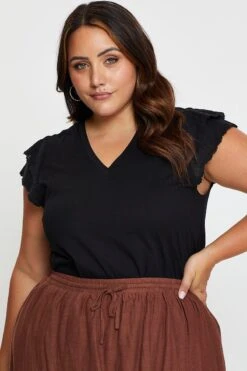 Black Short Sleeve Jersey T-shirt With Lace Sleeves -You And All Fashion Store cjc31089 35ab black 3