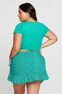 Green Drawstring T-shirt Lettuce Edge Short Sleeve Rib -You And All Fashion Store cjc31278 35ab gren 5 1