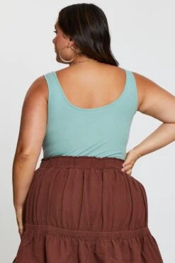 Green Front Bodysuit Sleeveless Rib Button -You And All Fashion Store cjc31290 84ab sage 5