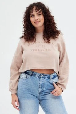 Pink Long Sleeve Portland Embroidered Semi Crop Sweater -You And All Fashion Store cjc31365 84ab mink 3