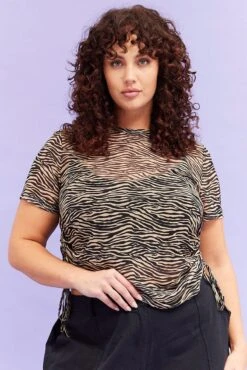 Animal Print Drawstring T-shirt Short Sleeve Mesh -You And All Fashion Store cjc31415 34ab animal prt 3