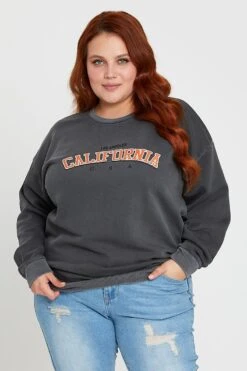 Grey Sleeve Sweatshirt California Crew Neck Long -You And All Fashion Store cjc31493 84a charcoal 3