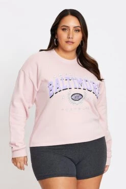 Pink Long Sleeve Baltimore Sweatshirt Top -You And All Fashion Store cjc31495 84ab pink 3 1
