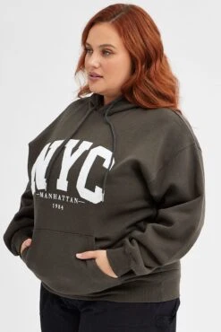 Grey Hoodie Sweatshirt Pocket Nyc Embroidered Oversized -You And All Fashion Store cjc31498na 84a charcoal 4