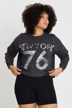 Grey Sleeve Sweatshirt New York City Crew Neck Long -You And All Fashion Store cjc31502 84a charcoal 3 1