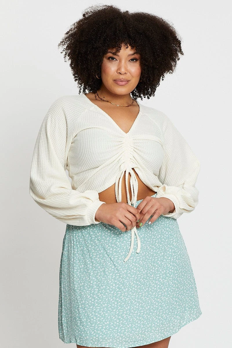 White Drawstring Textured Top 3 White Drawstring Textured Top - Image 3