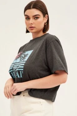 Grey Graphic T-shirt Crop Hawaii Cotton -You And All Fashion Store cjc31636k 84ab charcoal 4