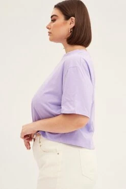 Purple Short Sleeve Los Angeles Crop T-shirt -You And All Fashion Store cjc31636l 84ab lilac 4