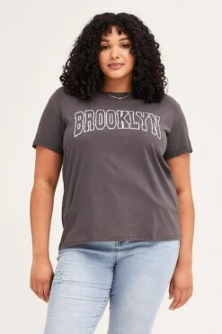 Grey Short Cuff Sleeve Graphic Regular T-shirt -You And All Fashion Store cjc31637a 84ab charcoal 3 1