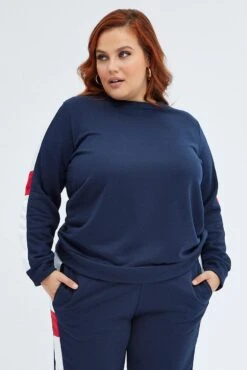 Multi Contrast Sweater Fleece Long Sleeve Round Neck -You And All Fashion Store cjc31871x 84ab multi 3