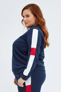 Multi Contrast Sweater Fleece Long Sleeve Round Neck -You And All Fashion Store cjc31871x 84ab multi 4