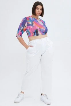 Print Mesh Top Printed Long Sleeve -You And All Fashion Store cjc31877 84ab abstract p 3