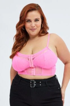 Pink Corset Top Mesh Lace With Suspender Detail Straps -You And All Fashion Store cjc31970 33a hot pink 3