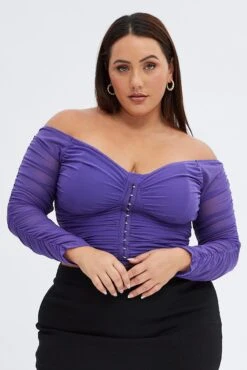 Purple Corset Top Mesh Long Sleeve Hook And Eye Closure -You And All Fashion Store cjc32033 33a plum 3