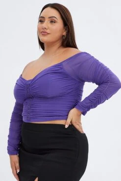 Purple Corset Top Mesh Long Sleeve Hook And Eye Closure -You And All Fashion Store cjc32033 33a plum 4