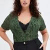 Green Lace Bodysuit Short Sleeve V-neck