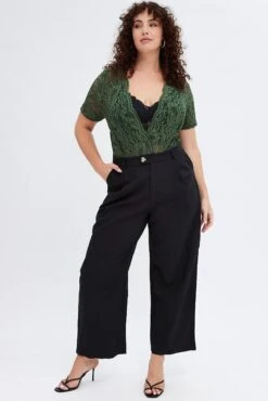 Green Lace Bodysuit Short Sleeve V-neck -You And All Fashion Store cjc32051 36a forest 3