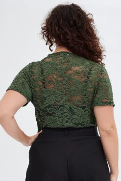 Green Lace Bodysuit Short Sleeve V-neck -You And All Fashion Store cjc32051 36a forest 5