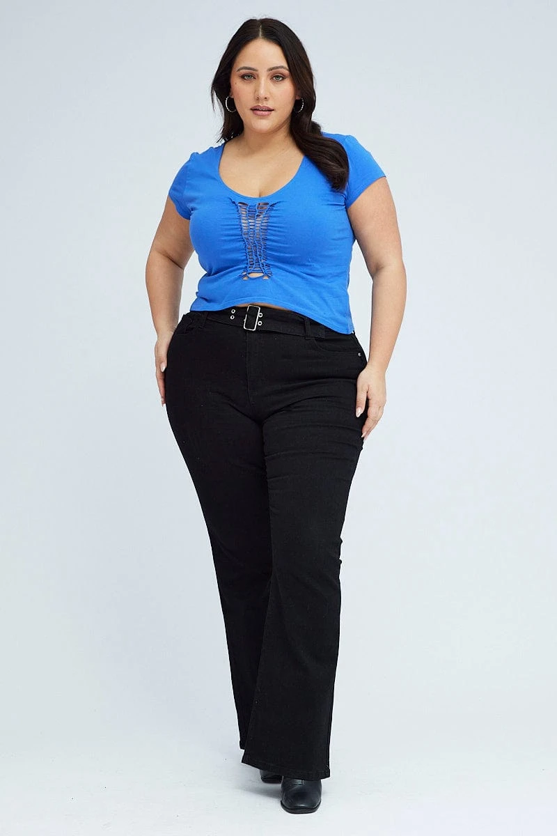 Blue Jersey Top Ladder Front Cap Sleeve 2 Blue Jersey Top Ladder Front Cap Sleeve - Image 2