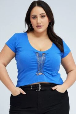 Blue Jersey Top Ladder Front Cap Sleeve 8 Blue Jersey Top Ladder Front Cap Sleeve -You And All Fashion Store cjc32058 84a cobalt 3