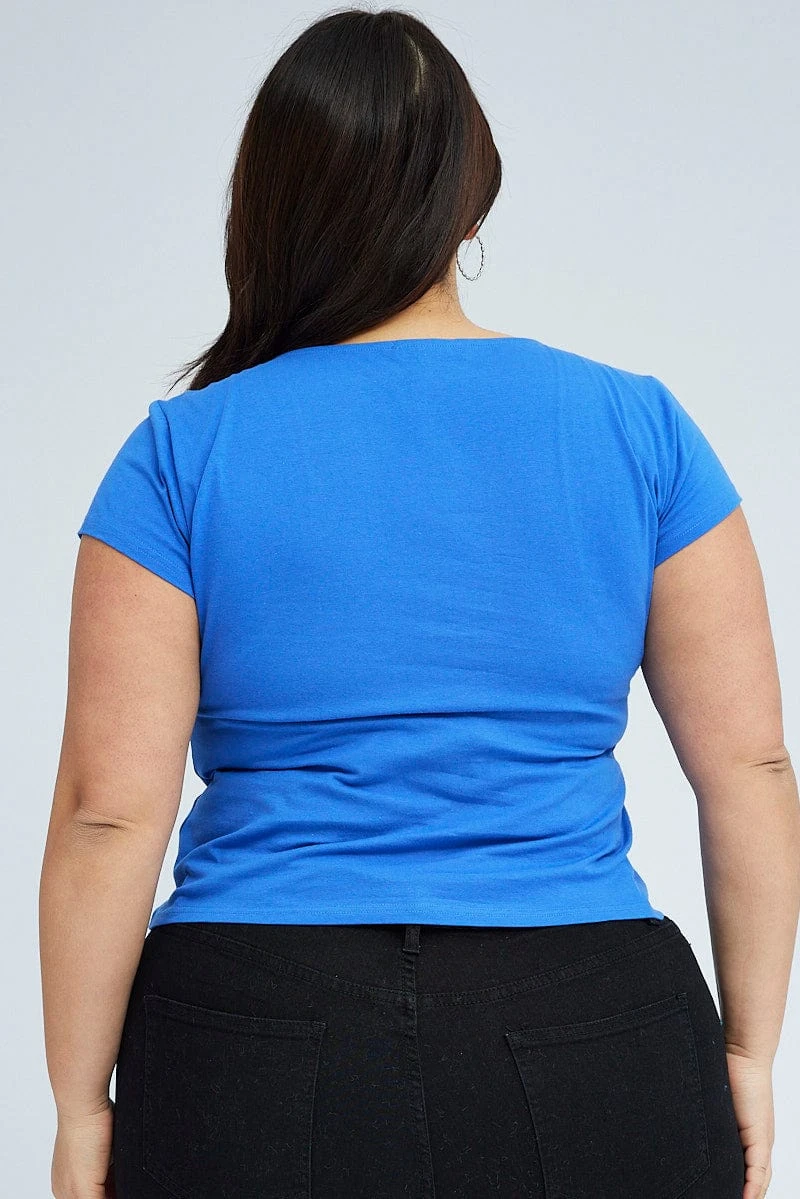 Blue Jersey Top Ladder Front Cap Sleeve 5 Blue Jersey Top Ladder Front Cap Sleeve - Image 5