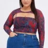 Red Abstract Mesh Top With Shrug