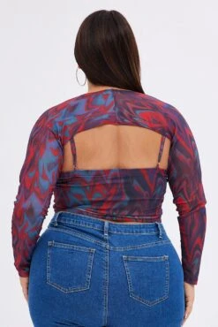 Red Abstract Mesh Top With Shrug -You And All Fashion Store cjc32093 33a abstract 5