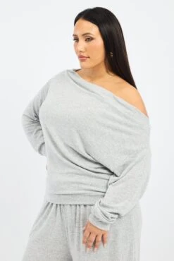 Grey Off Shoulder Top Long Sleeve -You And All Fashion Store cjc3456x 129j grey marle 3