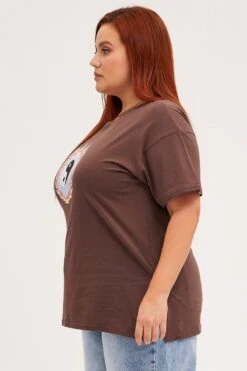 Brown Graphic T-shirt Longline Yin Yang Cotton -You And All Fashion Store cjc7647 84a brown 4