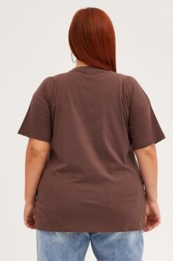 Brown Graphic T-shirt Longline Yin Yang Cotton -You And All Fashion Store cjc7647 84a brown 5