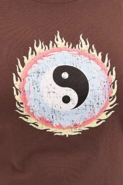 Brown Graphic T-shirt Longline Yin Yang Cotton -You And All Fashion Store cjc7647 84a brown 6
