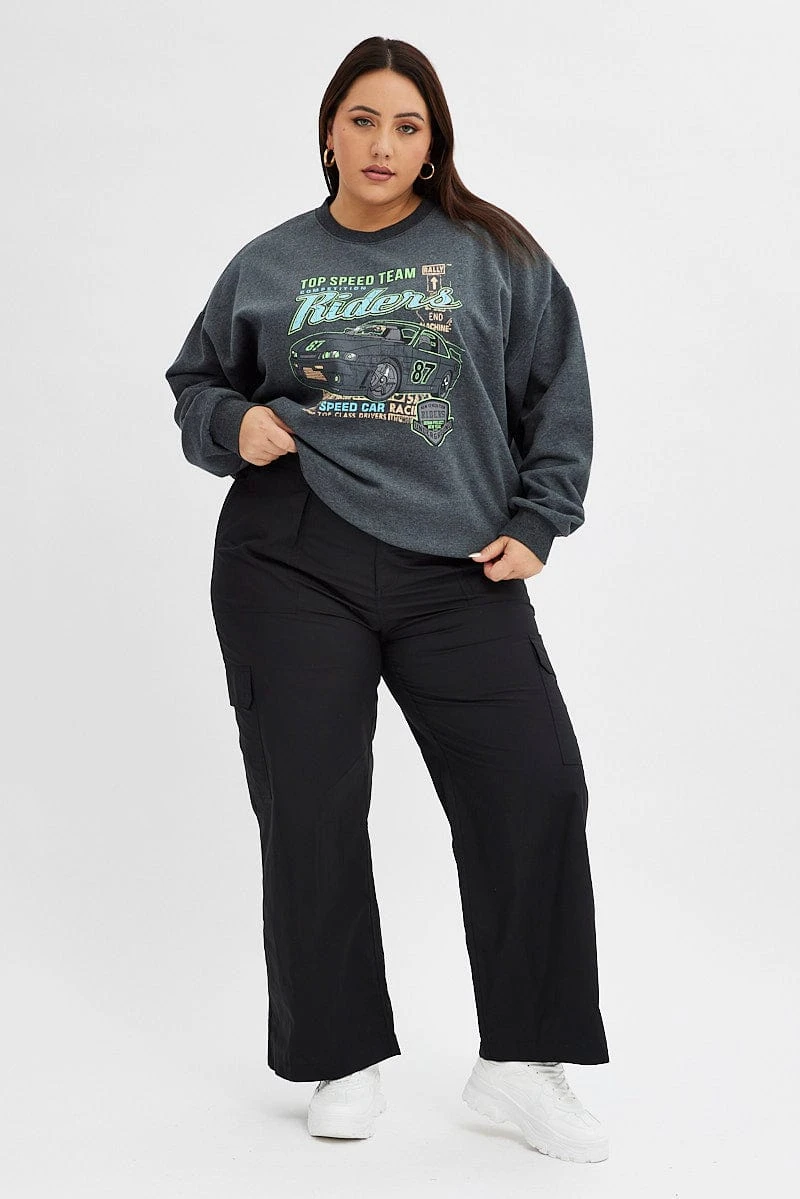 Grey Oversized Sweatshirt Racing Tour Printed Fleece 2 Grey Oversized Sweatshirt Racing Tour Printed Fleece - Image 2