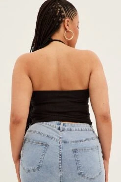 Black Halter Top Rib Jersey Gather Bust Detail -You And All Fashion Store cjc8548 84ab black 5