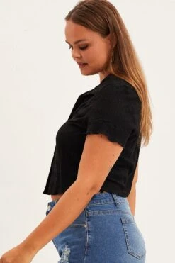 Black Short Sleeve Button Top -You And All Fashion Store cjc9239 59j black 4