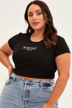 Black Crew Neck Short Sleeve Crop T-shirt -You And All Fashion Store cjc9262a 84j black 3