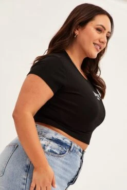 Black Crew Neck Short Sleeve Crop T-shirt -You And All Fashion Store cjc9262a 84j black 4