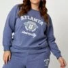Blue Fleece Sweatshirt Atlanta Embroidered Long Sleeve