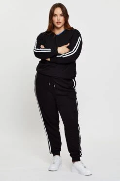 Black Sleeve Sweatshirt Stripe Sleeve Detail Long -You And All Fashion Store cjcg0662atps 84 black 2 1