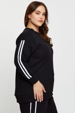 Black Sleeve Sweatshirt Stripe Sleeve Detail Long -You And All Fashion Store cjcg0662atps 84 black 4 1