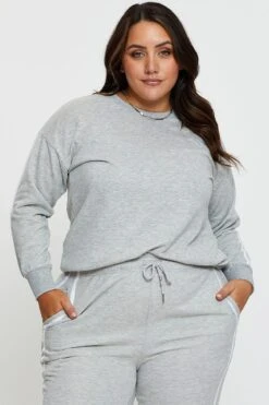 Grey Sleeve Sweatshirt Stripe Sleeve Detail Long